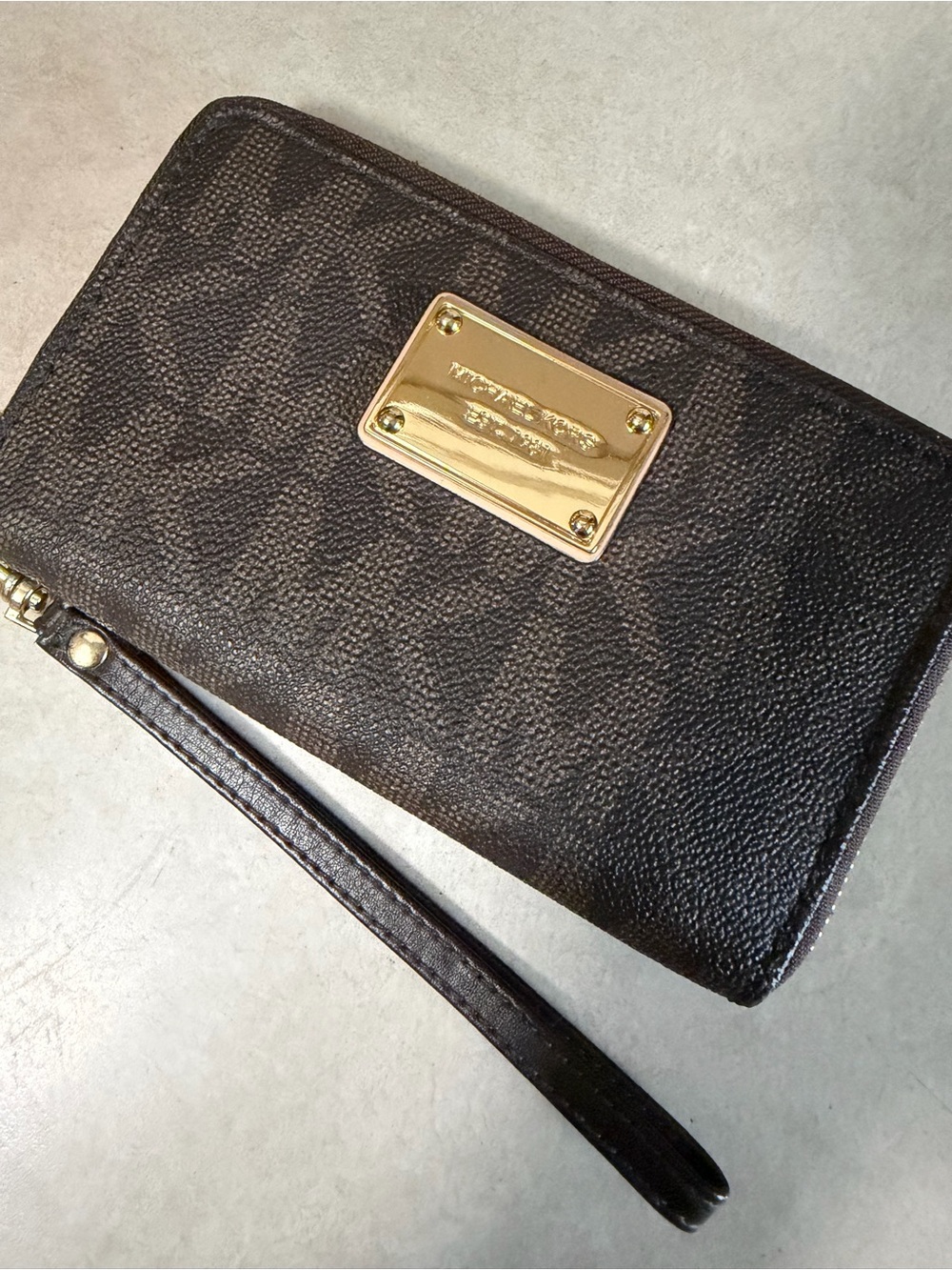 Michael Kors Brown and Gold Signature Wristlet